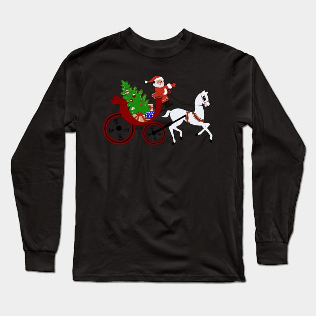 Santa Claus Riding in a Horse and Carriage Long Sleeve T-Shirt by FlippinTurtles